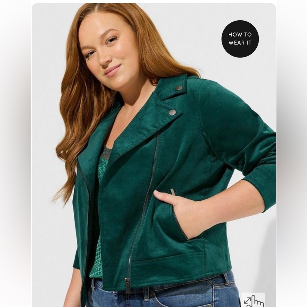 New! Torrid sz‎ 3 Botanical Green Velveteen Moto Jacket 3X
